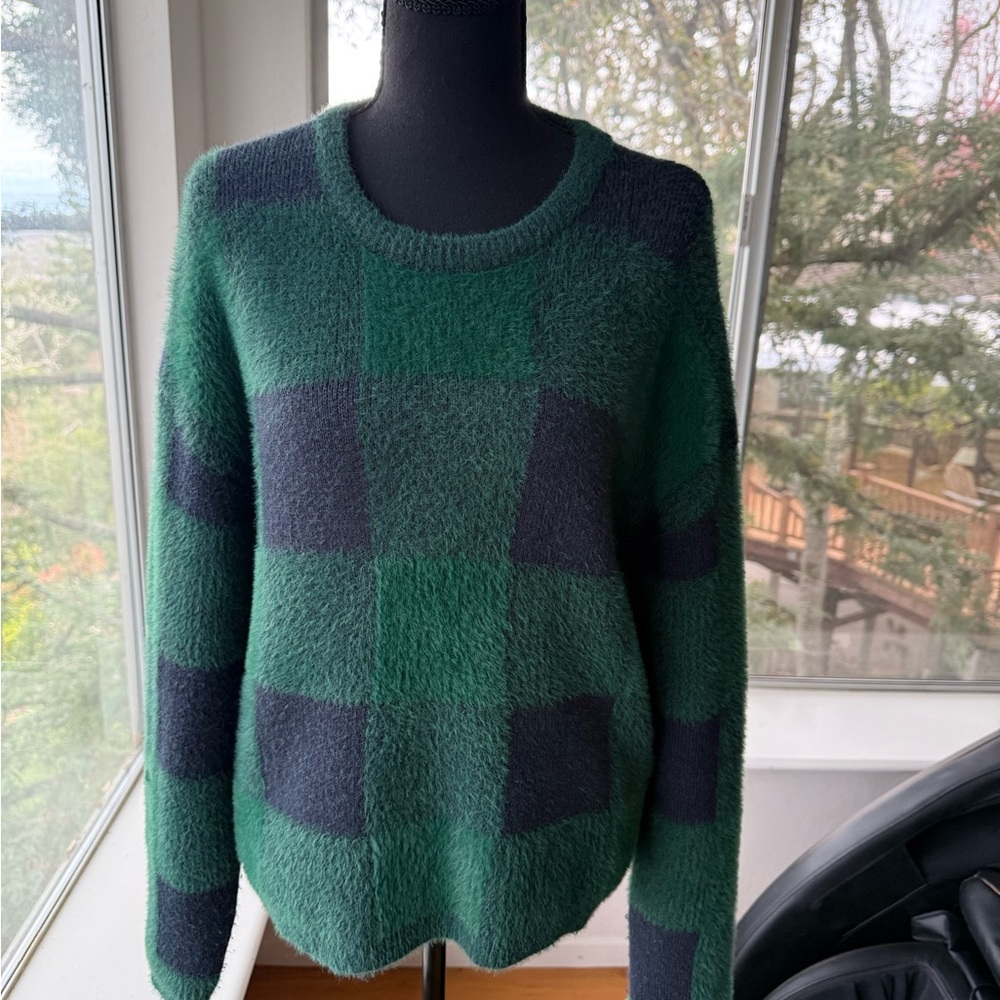 LIKE NEW Anthropologie Fred and Sibel Susan Plaid Pullover Green Black Sweater X - Picture 3 of 10